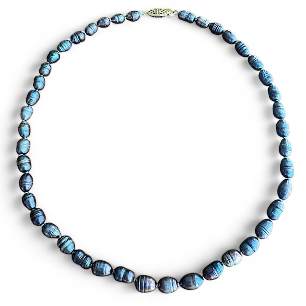 German Silver Black Keishi Freshwater Pearl Vintage Necklace